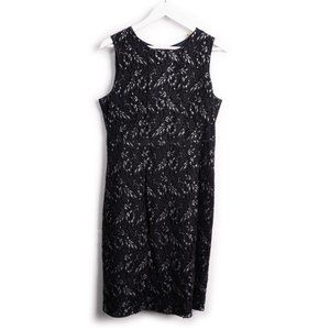 TAHARI navy blue sleeveless textured sheath dress with silver accents si…